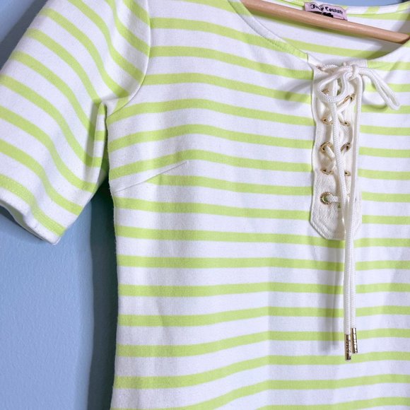 Juicy Couture Lime Green White Mini Dress Lace Up Tunic Size Small TShirt Dress - Picture 4 of 12